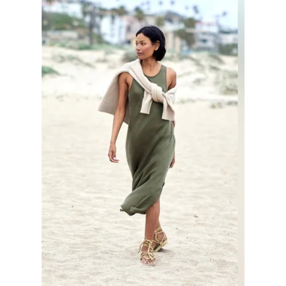 Outerknown ELLISON 100% Linen Tank Maxi Dress in Olive Green Size M NWT $128